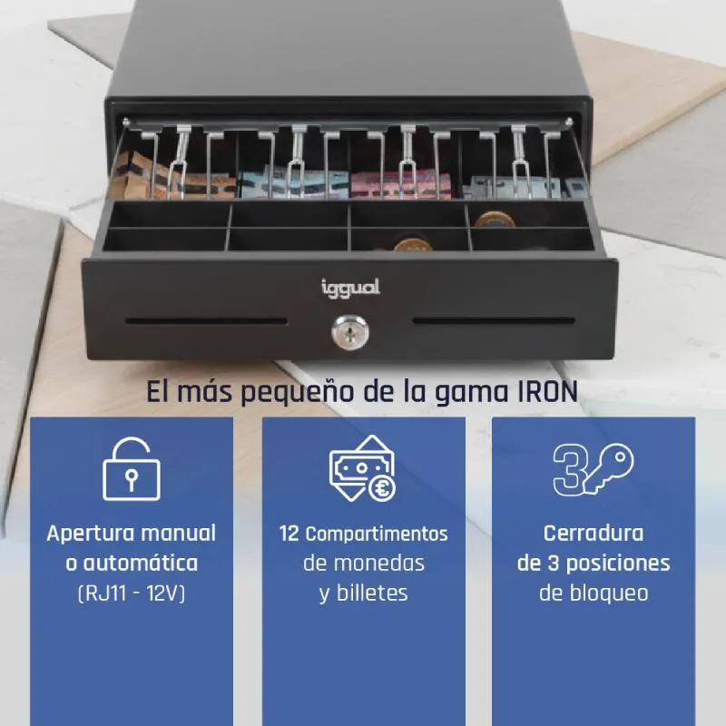 iggual Cajón Portamonedas IRON-XS 33cm 4+8 negro - Imagem de Detalhe 2