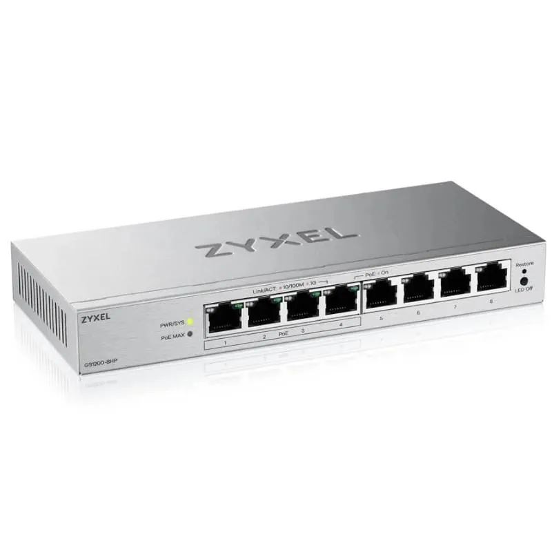 ZyXEL GS1200-8HPv3 Switch 8xGb (4xPoE+) 68W - Imagem de Detalhe 1