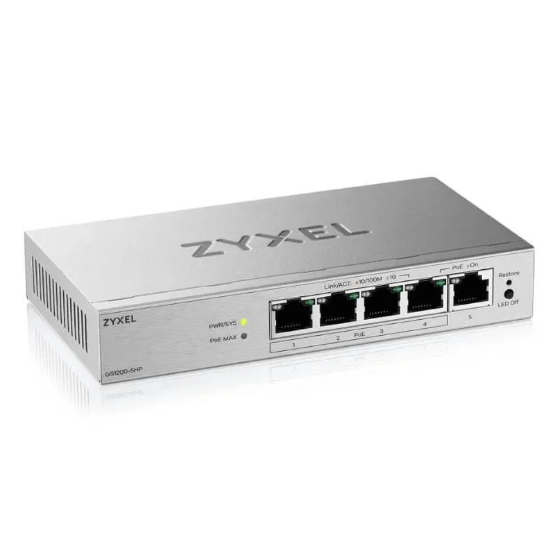 ZyXEL GS1200-5HPv3 Switch 5xGb (4xPoE+) 68W - Imagem de Detalhe 1