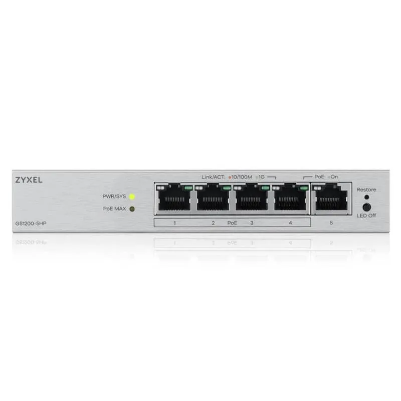ZyXEL GS1200-5HPv3 Switch 5xGb (4xPoE+) 68W - Imagem de Detalhe 2