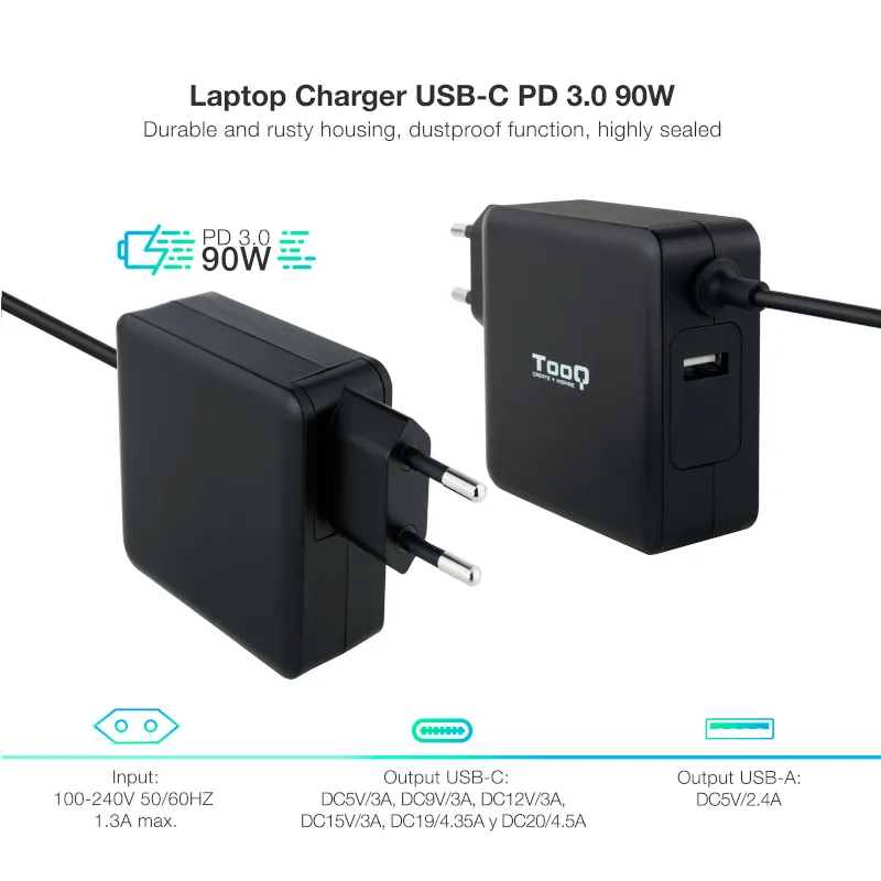 Tooq Carregador portátil conector USB-C 90W - Imagem de Detalhe 7