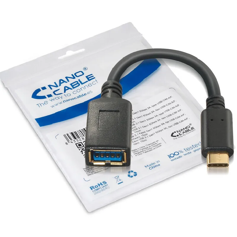 Nanocable Cabo USB 3.1 Gen1 3A, USB-C/M-A/F, 15cm - Imagem de Detalhe 4