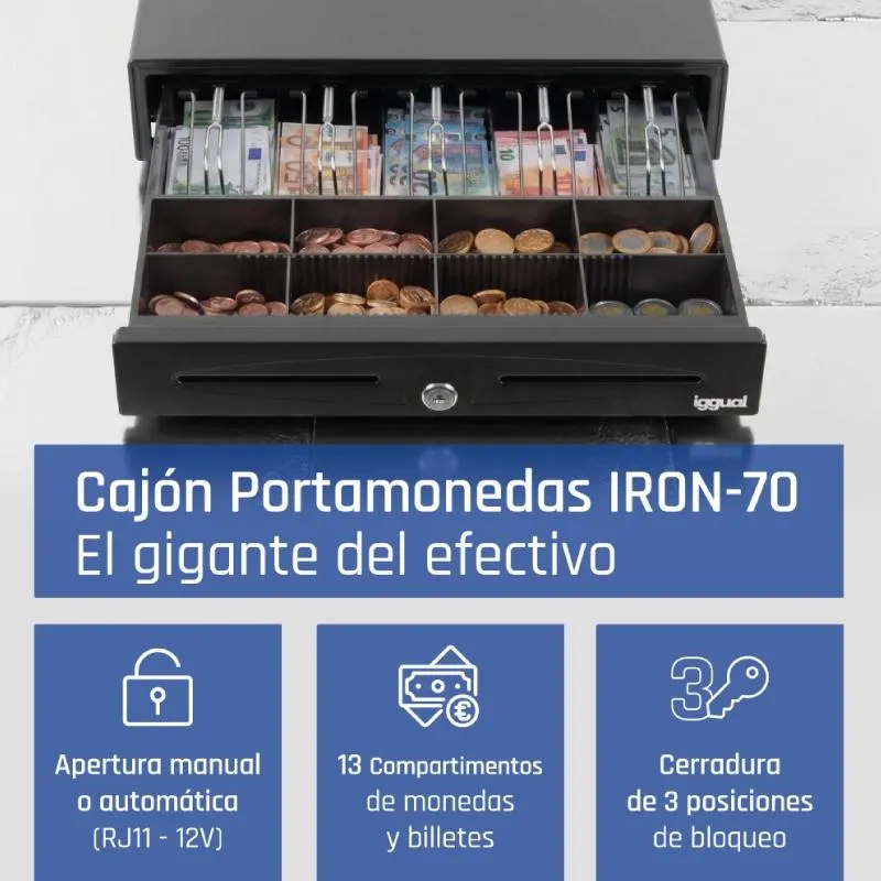 iggual Cajón Portamonedas IRON-70 44,5cm 5+8 preto - Imagem de Detalhe 29