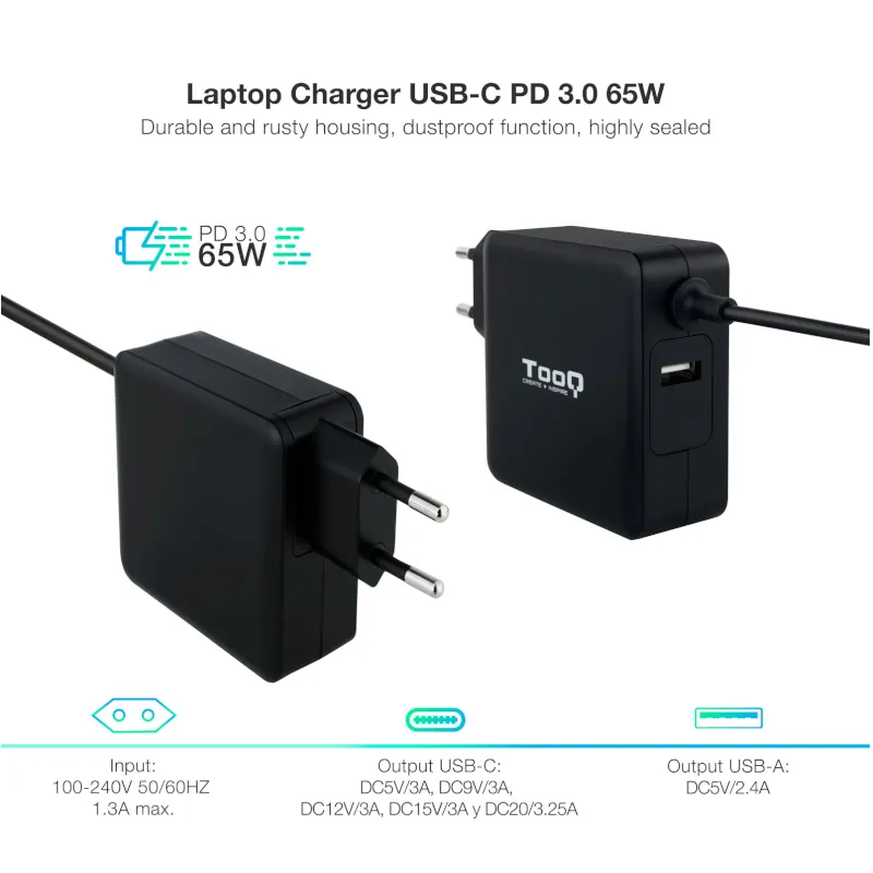 Tooq Carregador portátil conector USB-C 65W - Imagem de Detalhe 13