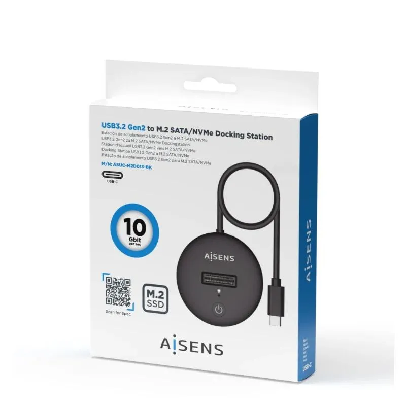 Aisens USB-C Dock M.2 Sata/Nvme-Usb3.1 Gen2 Negra - Imagem de Detalhe 3
