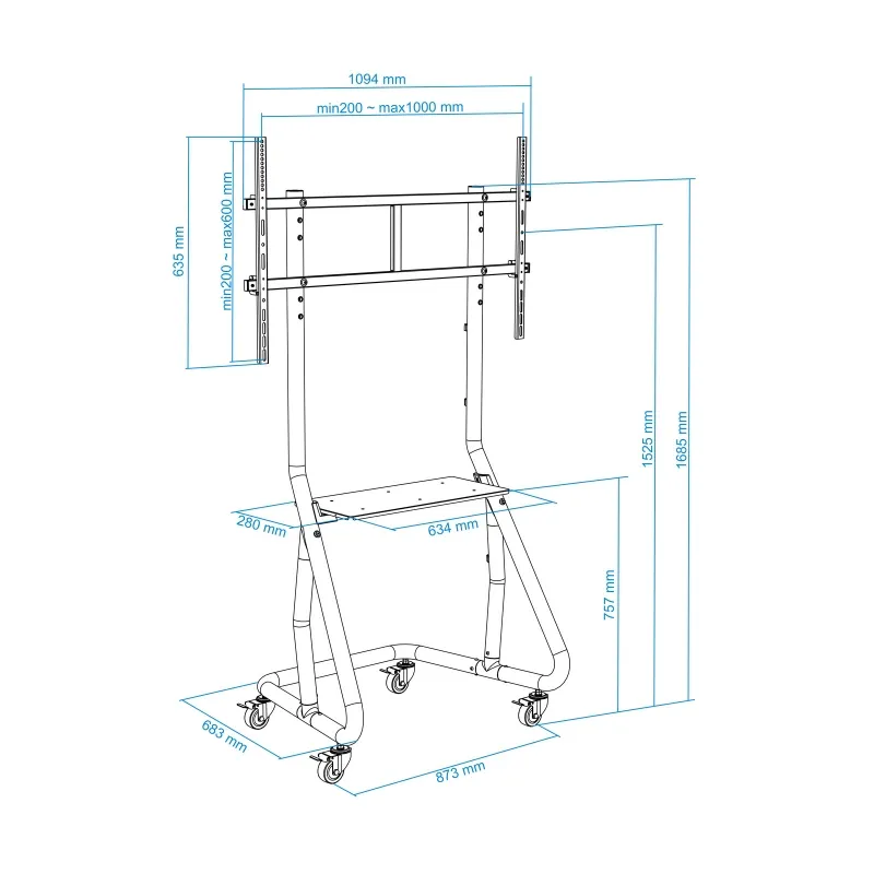 Tooq FS20200M-B Suporte de Chão com Rodas/Bases 60-105" - Imagem de Detalhe 15