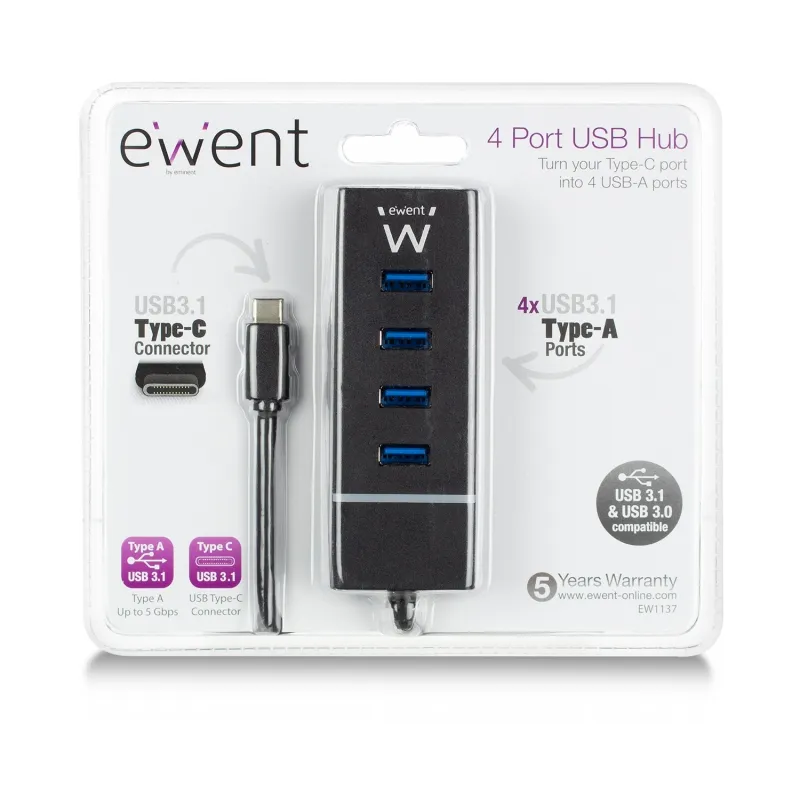 Ewent E1137 HUB USB TIPO C 4 PORTAS USB 3.1 - Imagem de Detalhe 14