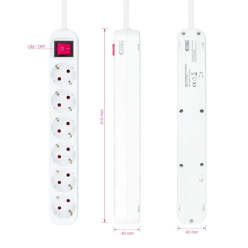 Nanocable Regleta 6 tomadas com interruptor Branca - Imagem de Detalhe 7