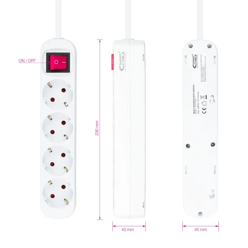 Nanocable Regleta 4 tomadas com interruptor Branca - Imagem de Detalhe 10