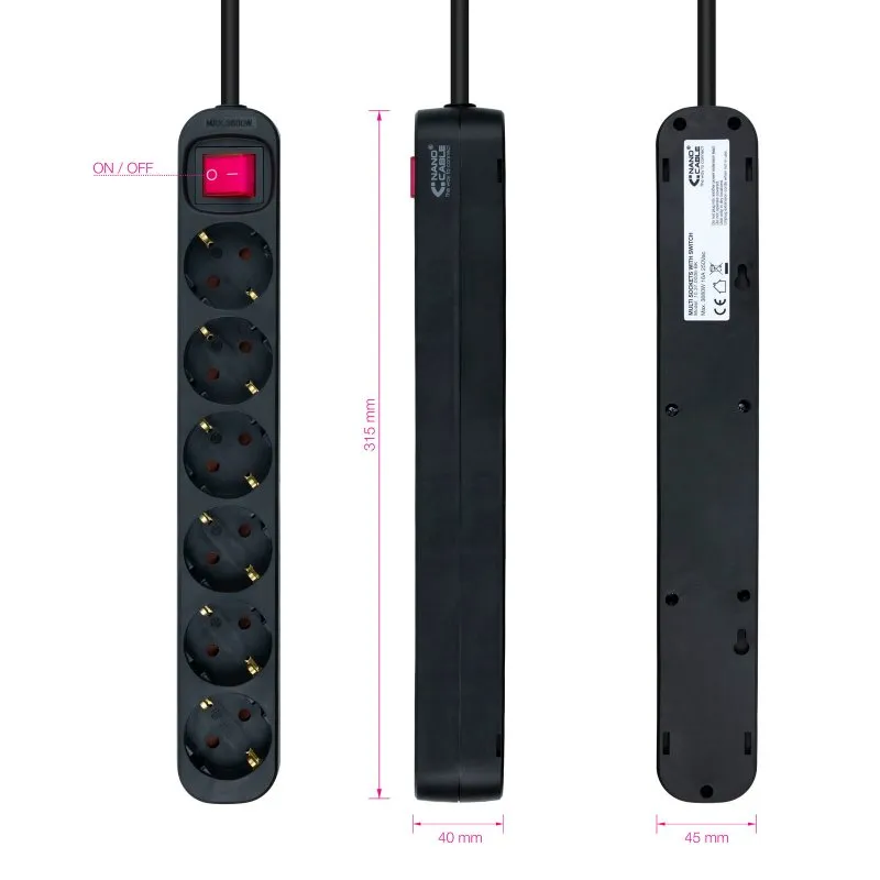 Nanocable Regleta 6 tomadas com interruptor Preto - Imagem de Detalhe 11
