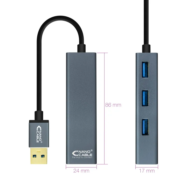 Nanocable Hub USB 3.0 4 x USB 3.0 10cm. Cinza - Imagem de Detalhe 36