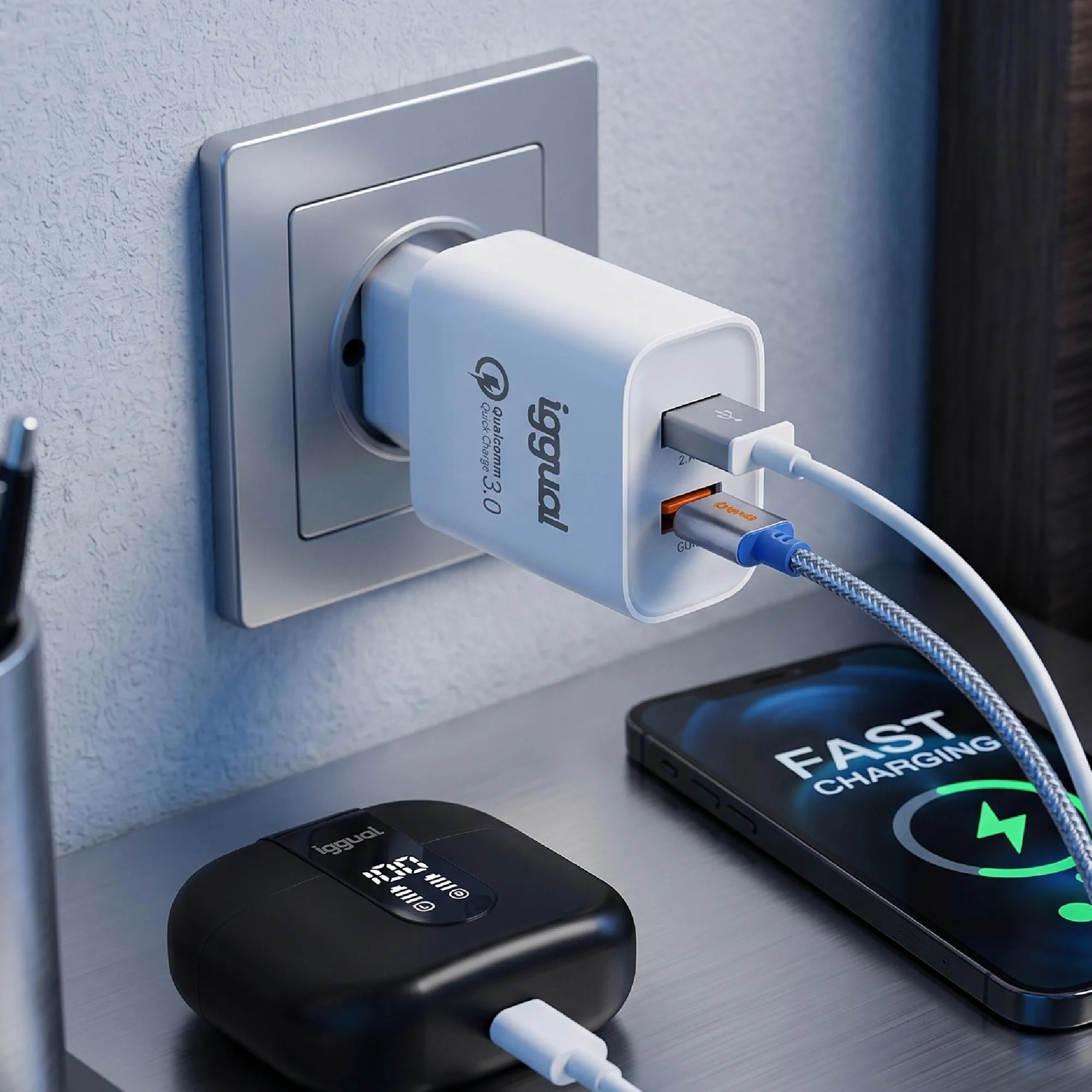 iggual Carregador duplo 2xUSB carga rápida QC3.0 30W - Imagem de Detalhe 88