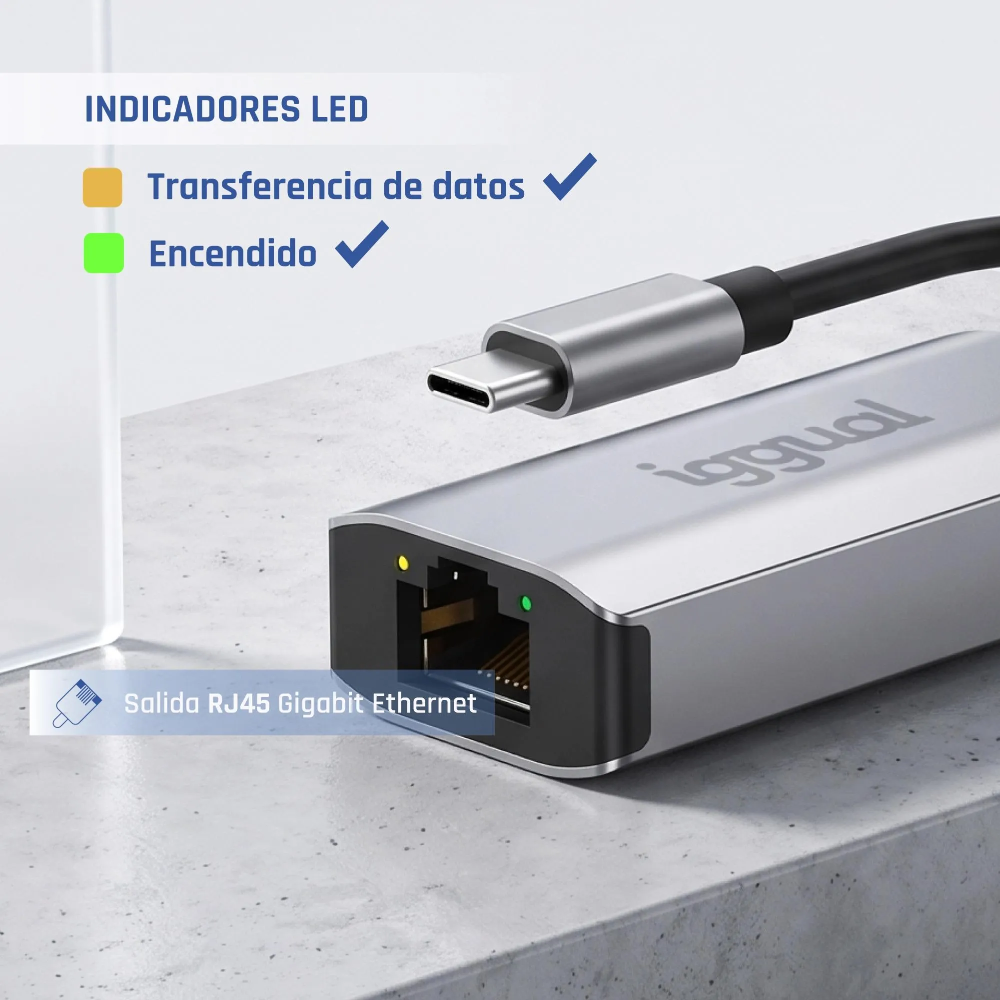 iggual Adaptador tipo C a RJ45 Gigabit 1000Mbps - Imagem de Detalhe 73
