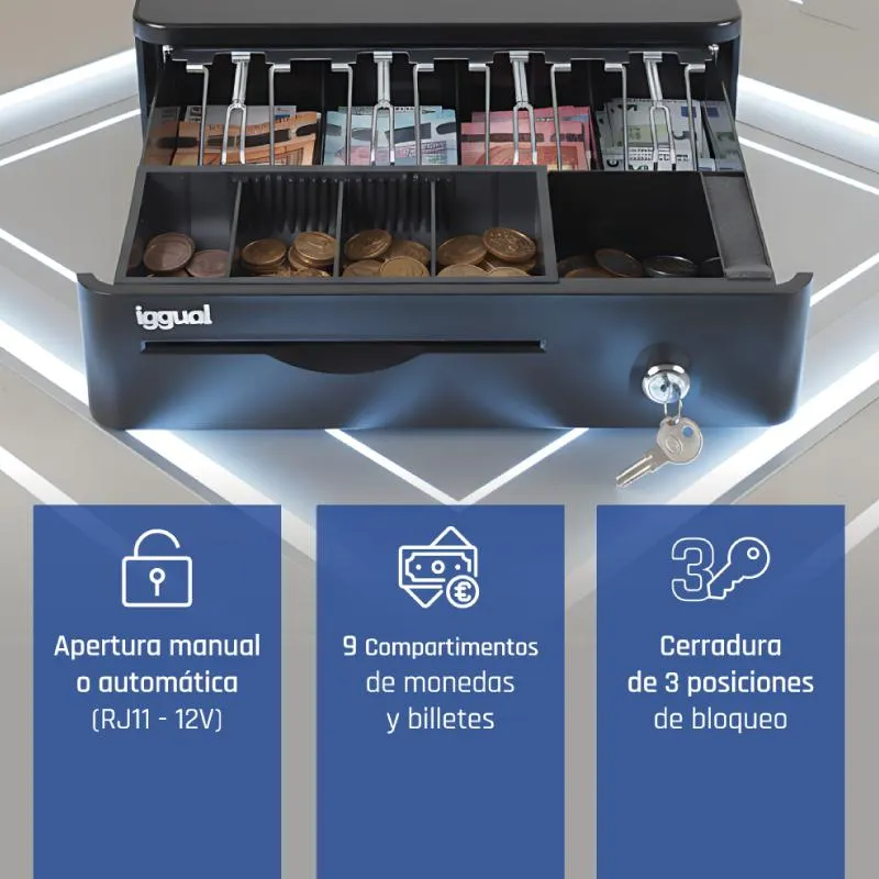 iggual Cajón Portamonedas IRON-10R 38cm 4+5 preto - Imagem de Detalhe 134
