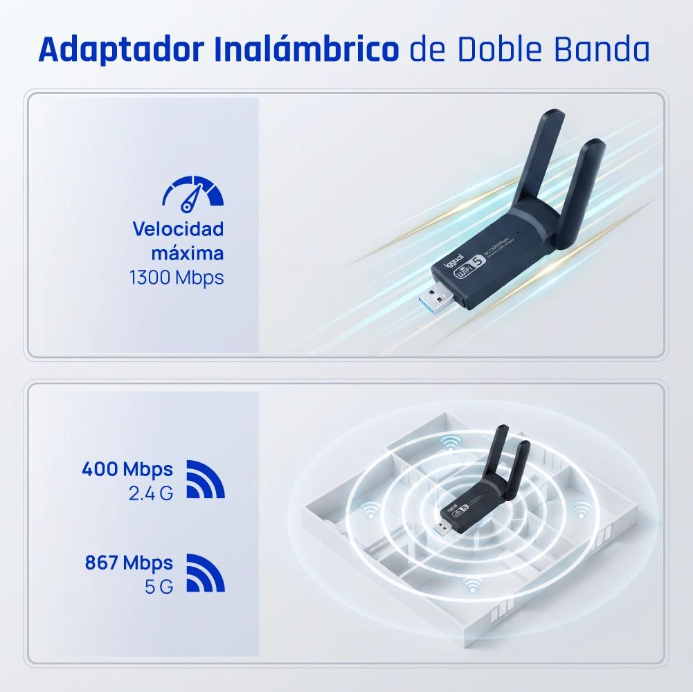 iggual Adaptador USB Wifi 1300 Mbps dual 2.4G/5G - Imagem de Detalhe 1