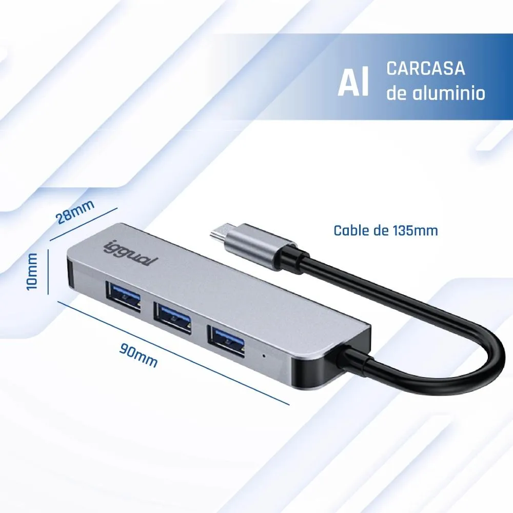 iggual IGG319239 hub de interface USB 3.2 Gen 1 (3.1 Gen 1) Type-C 5000 Mbit/s Prateado - Imagem de Detalhe 8