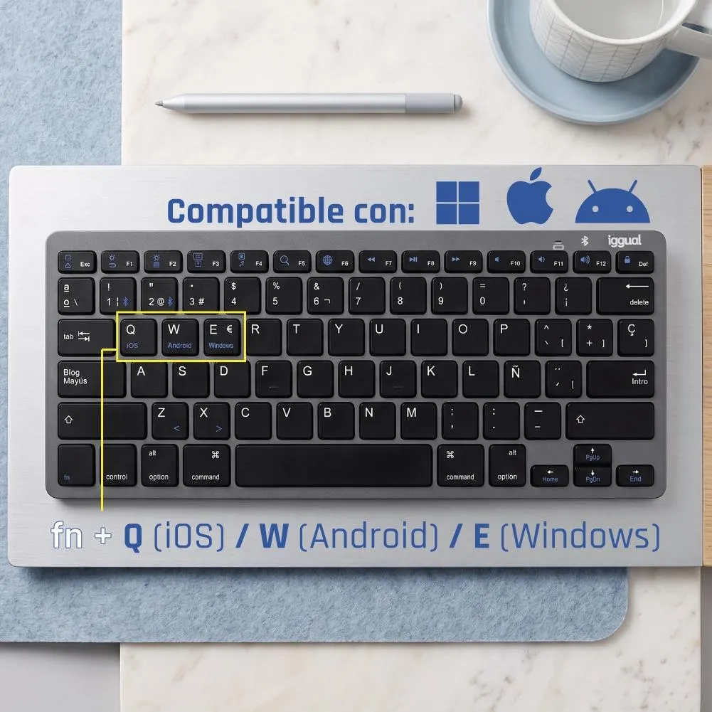 iggual IGG316917 teclado Bluetooth QWERTY Preto, Cinzento - Imagem de Detalhe 9