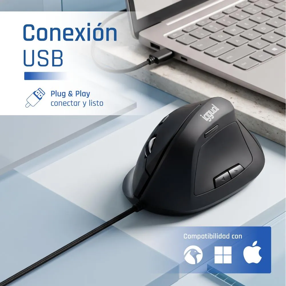 iggual IGG318386 rato Escritório Mão direita USB Type-A Ótico 2400 DPI - Imagem de Detalhe 13