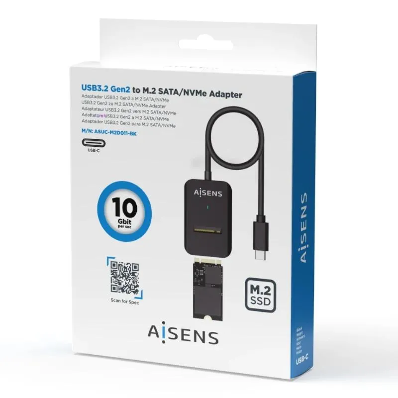 Aisens USB-C Dock M.2 Sata/Nvme-Usb3.1 Gen2 Negra - Imagem de Detalhe 6