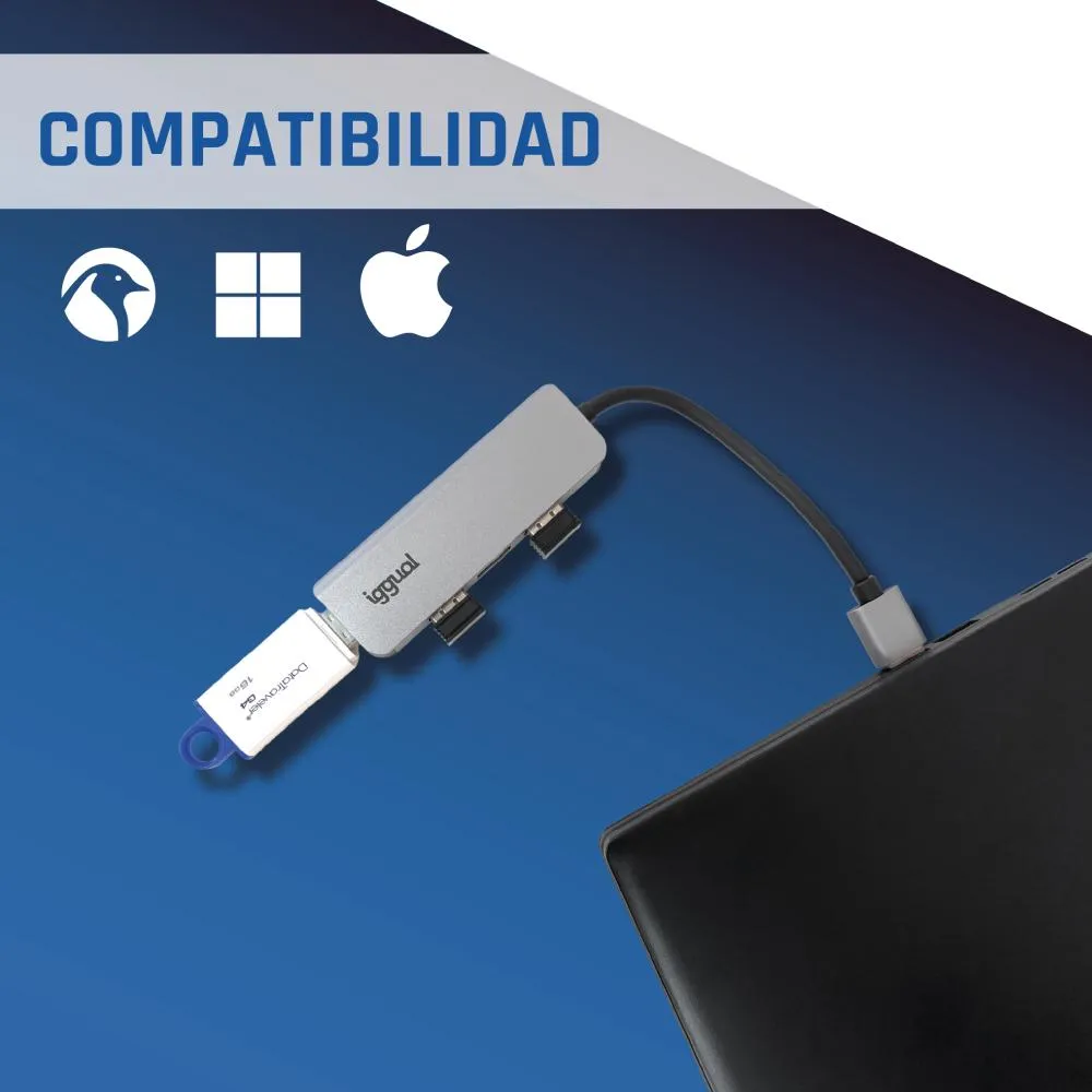 iggual IGG319246 hub de interface USB 3.2 Gen 1 (3.1 Gen 1) Type-C 5000 Mbit/s Prateado - Imagem de Detalhe 10