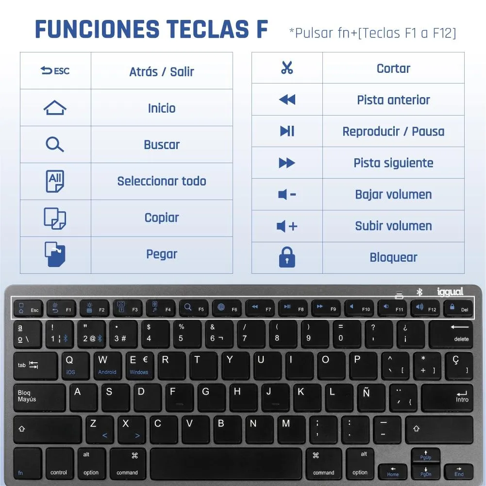iggual IGG316917 teclado Bluetooth QWERTY Preto, Cinzento - Imagem de Detalhe 101
