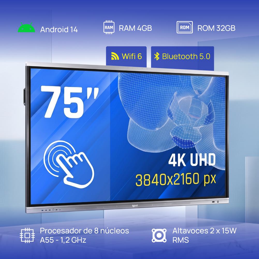 iggual Orchid 75" Plasma interativo 190,5 cm (75") LED Wi-Fi 400 cd/m² 4K Ultra HD Preto Ecrã táctil Processador built-in Android - Imagem de Detalhe 17