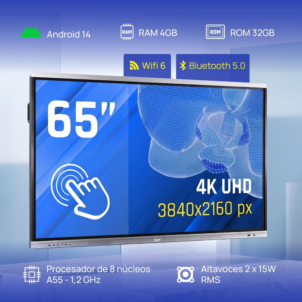 iggual Orchid 65" Plasma interativo 165,1 cm (65") LED Wi-Fi 400 cd/m² 4K Ultra HD Preto Ecrã táctil Processador built-in Android - Imagem de Detalhe 18