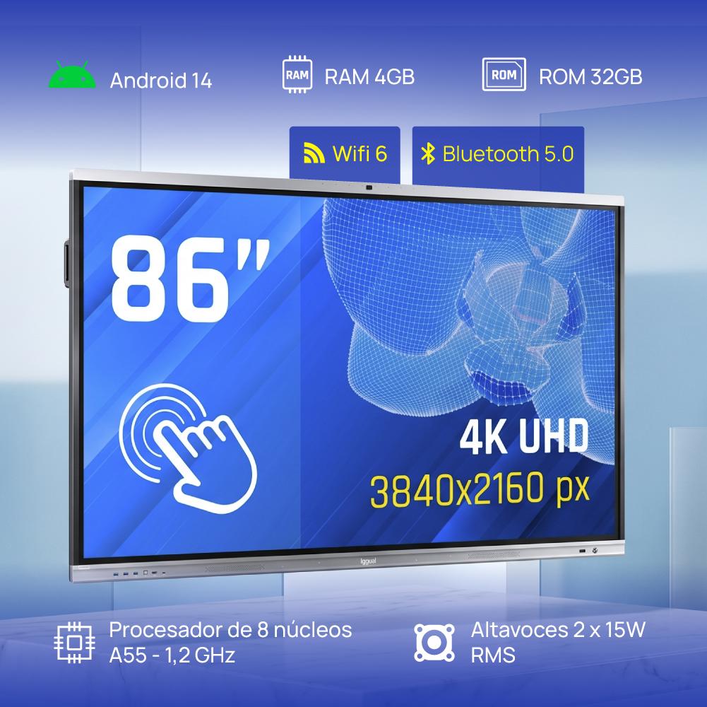 iggual Orchid 86" Webcam Plasma interativo 2,18 m (86") LED Wi-Fi 400 cd/m² 4K Ultra HD Preto Ecrã táctil Processador built-in Android - Imagem de Detalhe 15