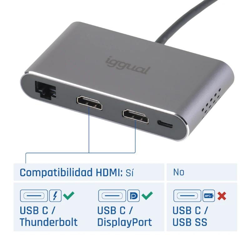 iggual IGG319222 base & duplicador de portas Com fios USB 3.2 Gen 1 (3.1 Gen 1) Type-C Cinzento - Imagem de Detalhe 6