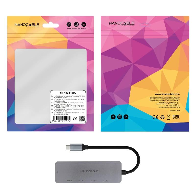 Nanocable 10.16.4505 hub de interface USB 3.2 Gen 1 (3.1 Gen 1) Type-C 5000 Mbit/s Cinzento - Imagem de Detalhe 8