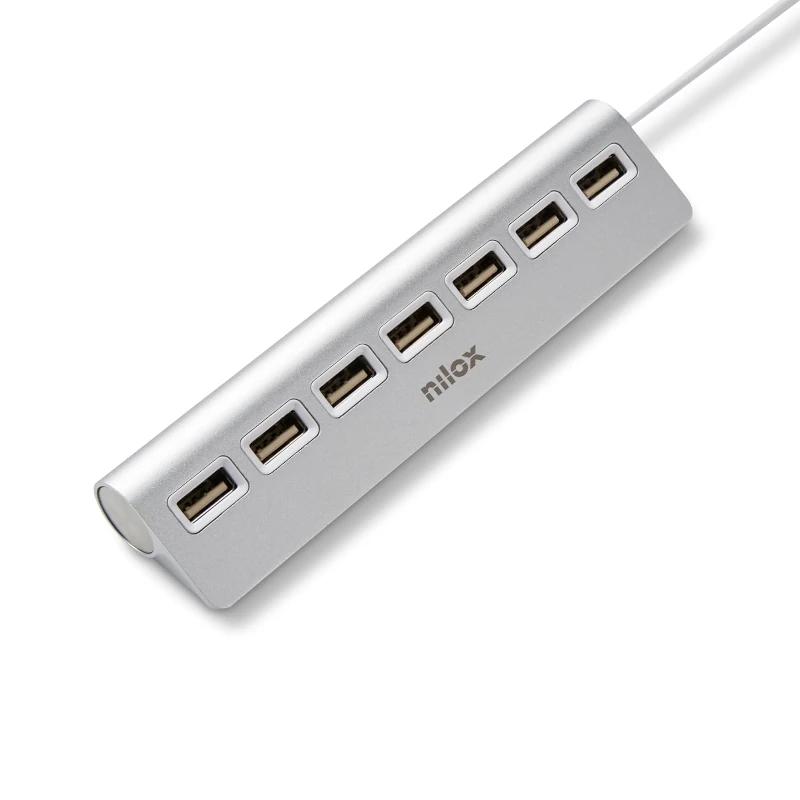 Nilox NXHU7ALU2 hub de interface USB 2.0 480 Mbit/s Cinzento - Imagem de Detalhe 3