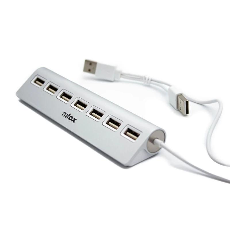Nilox NXHU7ALU2 hub de interface USB 2.0 480 Mbit/s Cinzento - Imagem de Detalhe 7