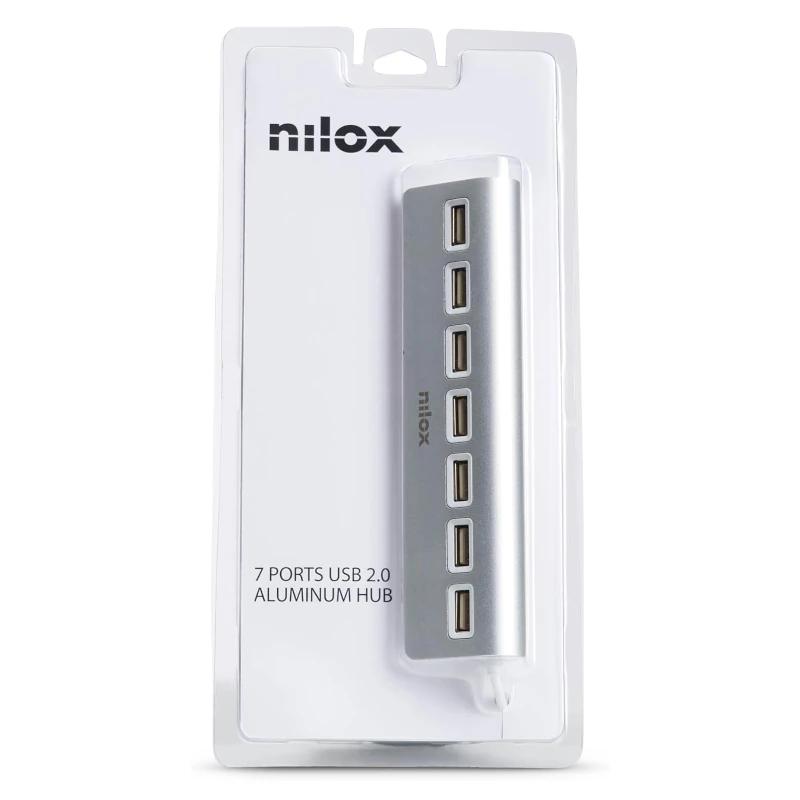 Nilox NXHU7ALU2 hub de interface USB 2.0 480 Mbit/s Cinzento - Imagem de Detalhe 8
