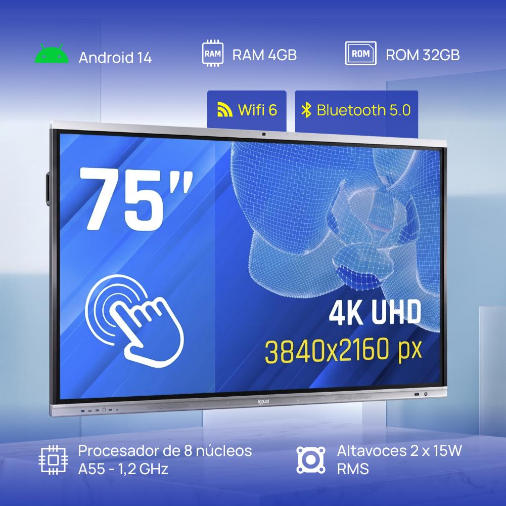 iggual Orchid 75 Webcam Plasma interativo 190,5 cm (75") LED Wi-Fi 400 cd/m² 4K Ultra HD Preto Ecrã táctil Processador built-in Android - Imagem de Detalhe 5
