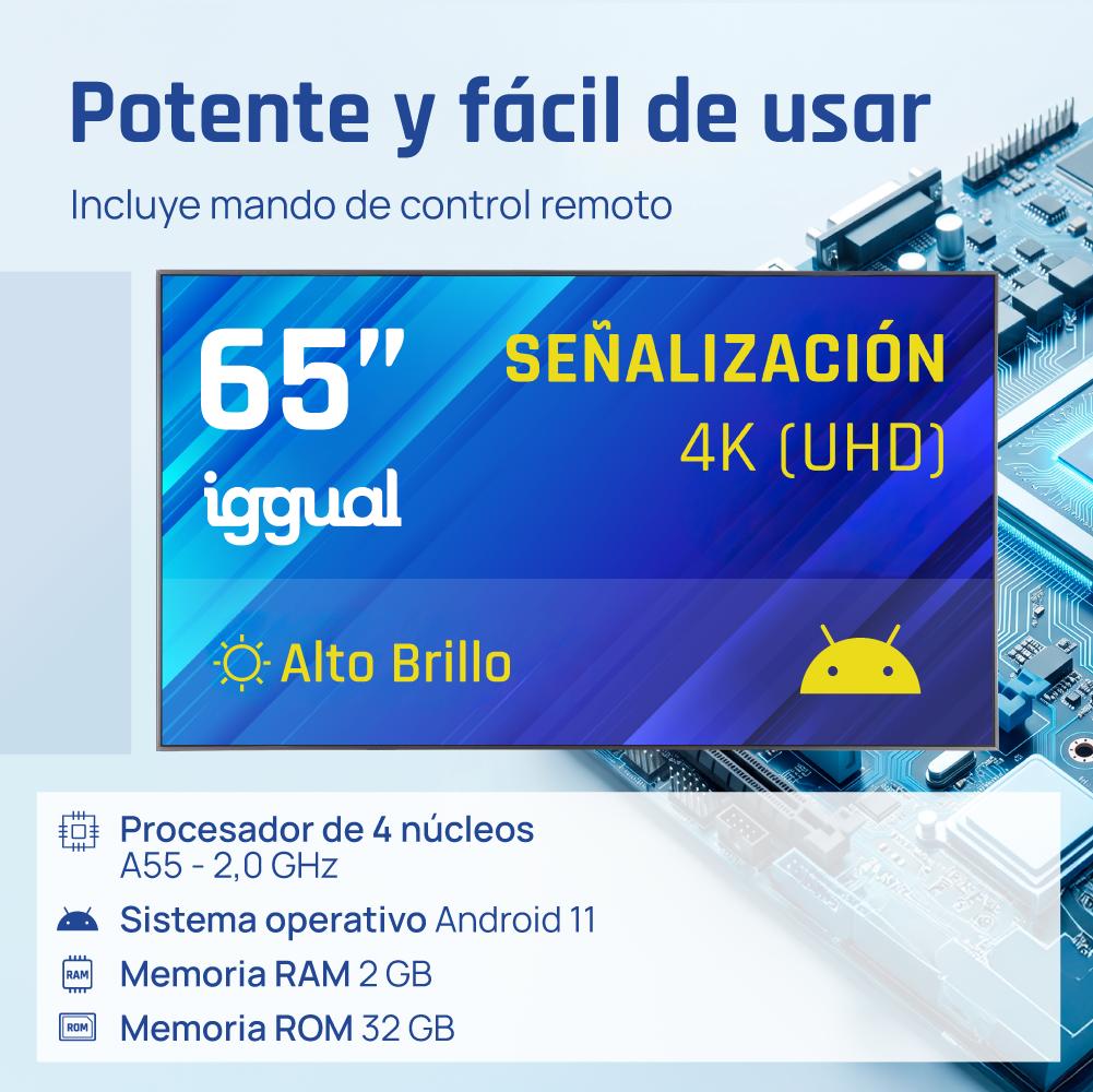 iggual IGG320068 ecrã de sinalização Plasma digital 165,1 cm (65") LED Wi-Fi 1500 cd/m² 4K Ultra HD Aço Processador built-in Android 11 - Imagem de Detalhe 4