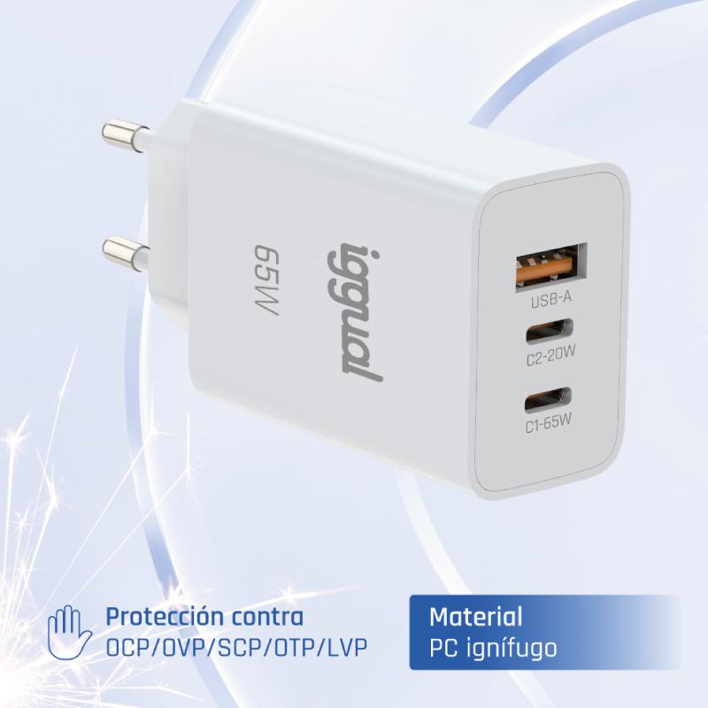 iggual Cargador triple USB-A + 2 x tipo C GaN 65W - Imagem de Detalhe 17