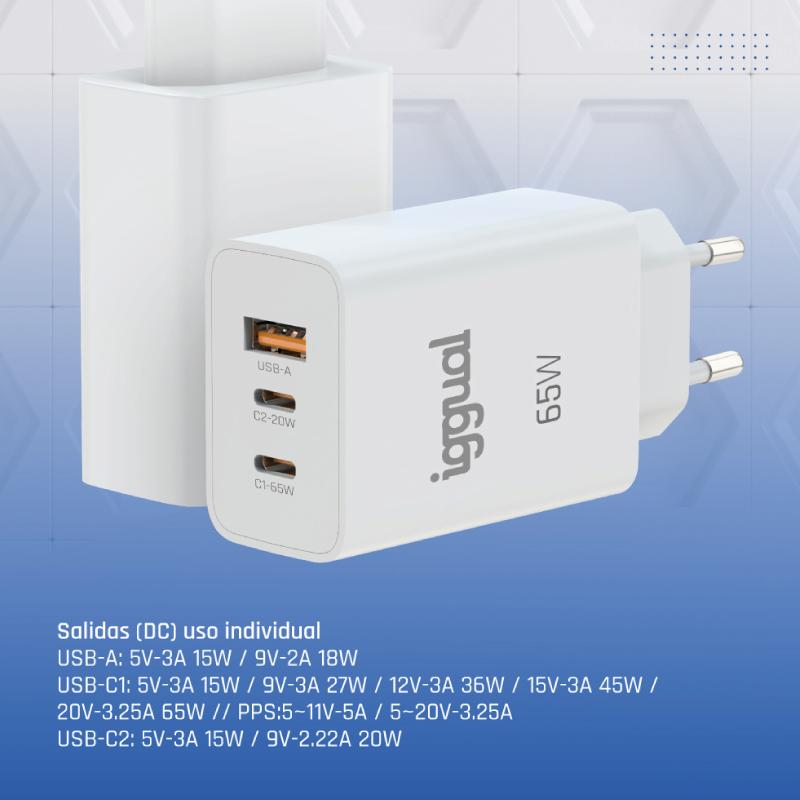 iggual Cargador triple USB-A + 2 x tipo C GaN 65W - Imagem de Detalhe 18