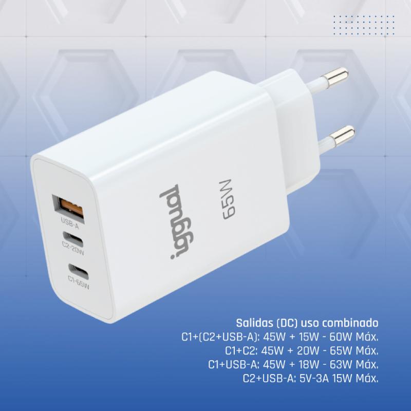 iggual Cargador triple USB-A + 2 x tipo C GaN 65W - Imagem de Detalhe 19