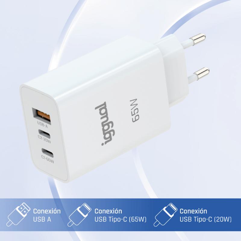 iggual Cargador triple USB-A + 2 x tipo C GaN 65W - Imagem de Detalhe 36