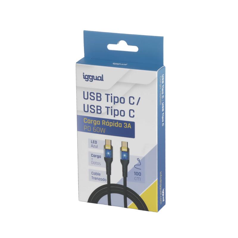 iggual Cable USB-C a tipo C 3A 100 cm trenzado LED - Imagem de Detalhe 7