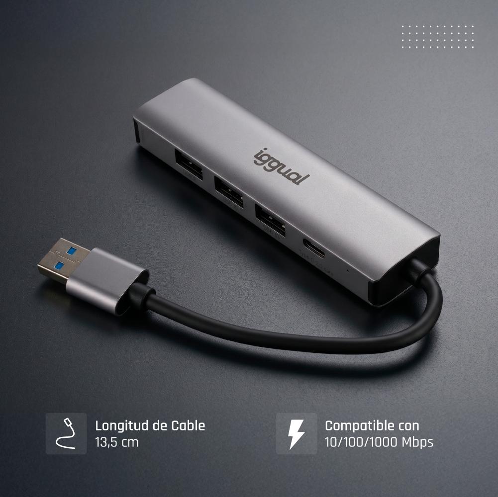 iggual Hub USB-A 5 puertos 3xUSB + RJ45 + tipo C - Imagem de Detalhe 32