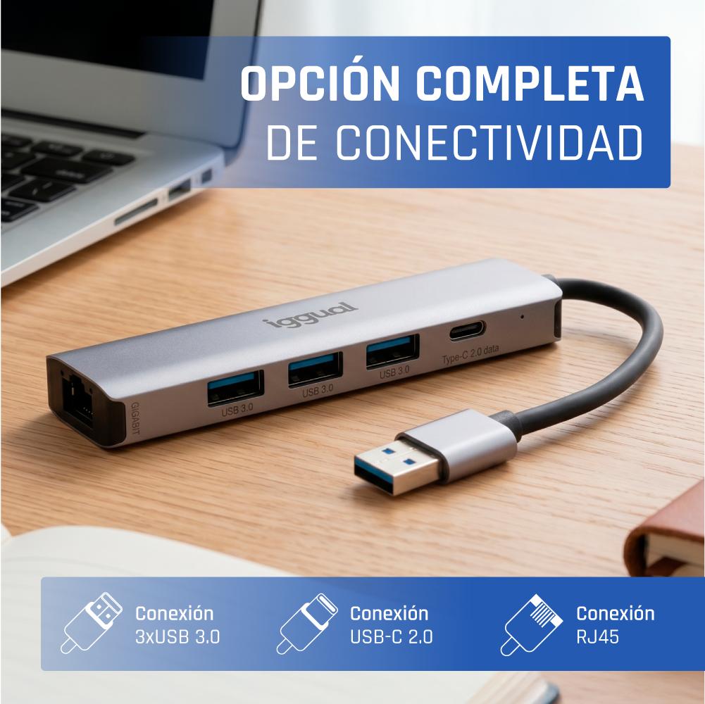 iggual Hub USB-A 5 puertos 3xUSB + RJ45 + tipo C - Imagem de Detalhe 43
