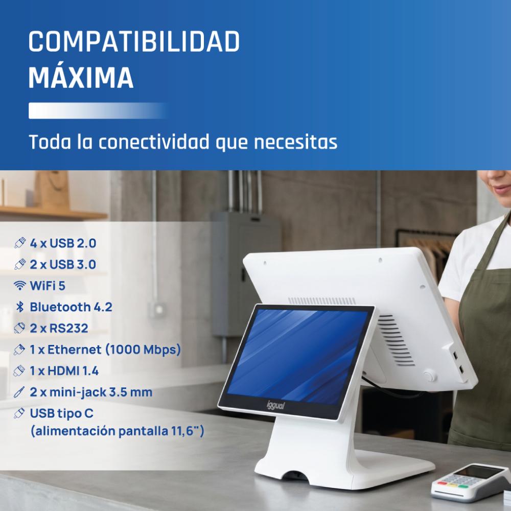 iggual TPV dual 15,6+11,6 i5 8350U 8+256G W11 Blan - Imagem de Detalhe 5
