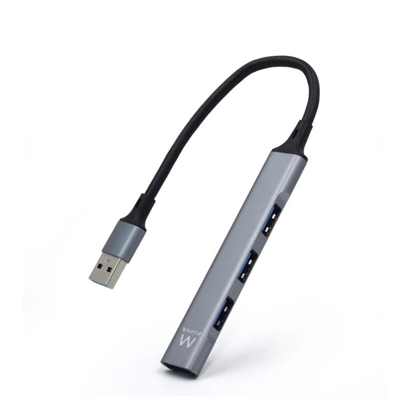 Ewent EW1144 hub de interface USB 3.2 Gen 1 (3.1 Gen 1) Type-A 5000 Mbit/s Cinzento, Prateado