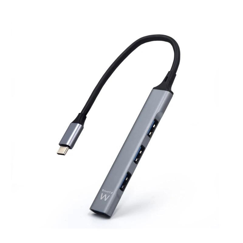 Ewent EW1145 hub de interface USB 3.2 Gen 1 (3.1 Gen 1) Type-C 5000 Mbit/s Cinzento, Prateado