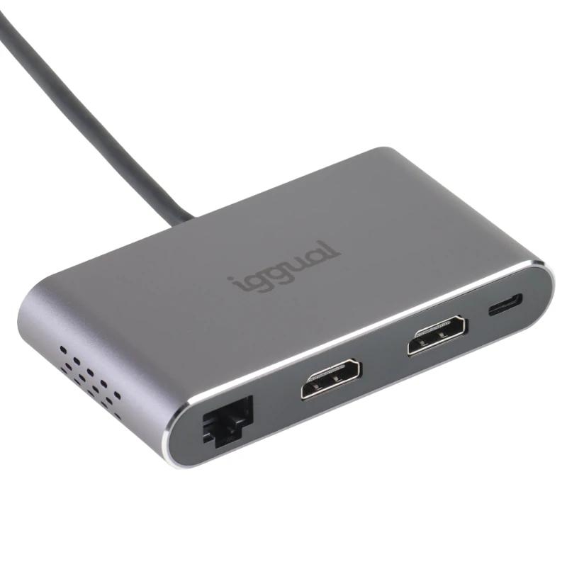 iggual IGG319222 base & duplicador de portas Com fios USB 3.2 Gen 1 (3.1 Gen 1) Type-C Cinzento