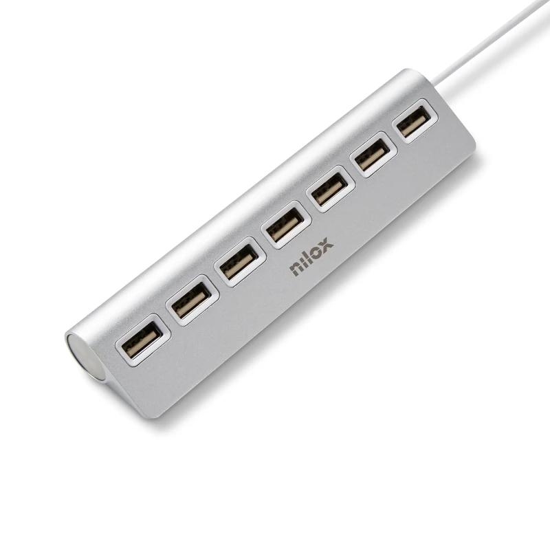 Nilox NXHU7ALU2 hub de interface USB 2.0 480 Mbit/s Cinzento