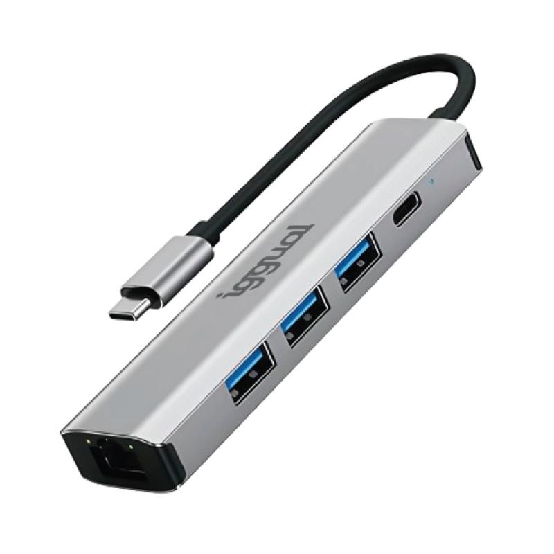 iggual IGG320181 hub de interface USB 3.2 Gen 1 (3.1 Gen 1) Type-A 5000 Mbit/s Cinzento