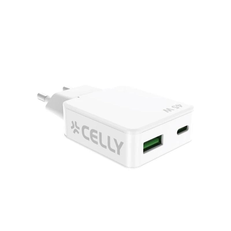 Celly SLIMTC1C1A45WWH carregador de dispositivos móveis Computador portátil, Smartphone, Tablet Branco AC Carregamento rápido Interior
