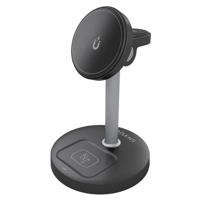 AISENS ASCH-15W3WC066-BK carregador de dispositivos móveis Auscultadores, Smartphone, Smartwatch Preto USB Carregamento wireless Interior